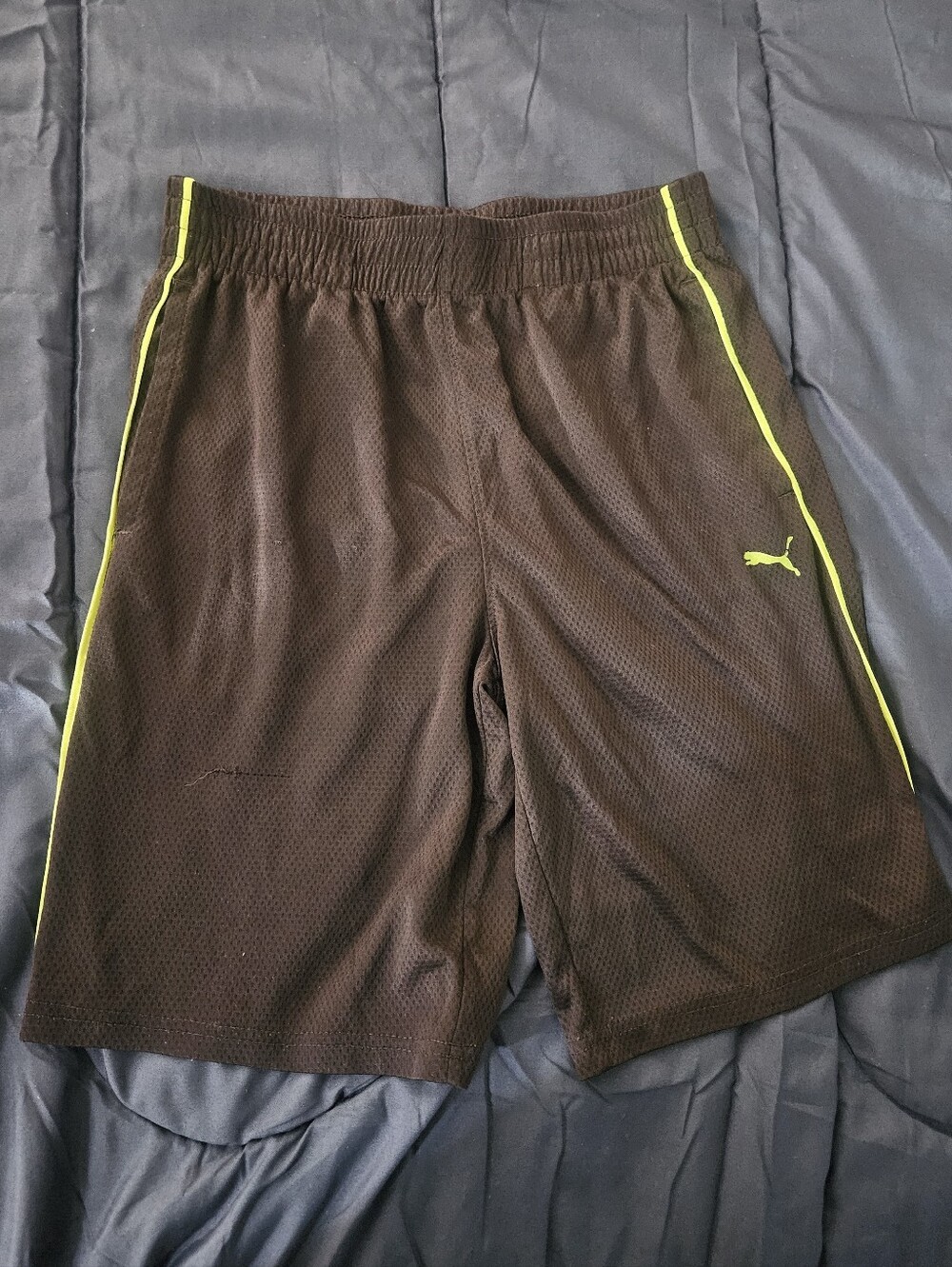 Puma Blue Athletic Mesh Shorts with Neon Yellow Trim
